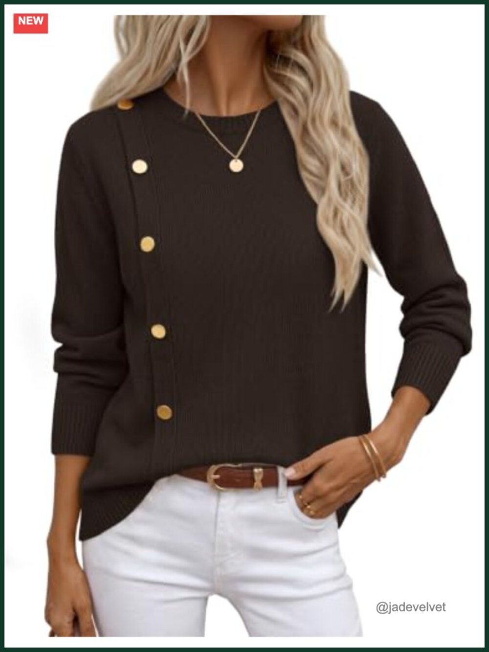 Women's Long Sleeve Button Pullover Knit Sweater Crew Neck